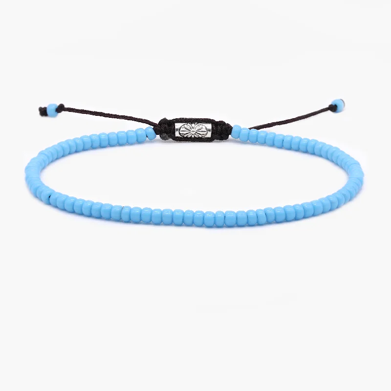 matte bronze tier bracelet-2mm Glass Beads Adjustable Bracelet (Mykonos Blue)