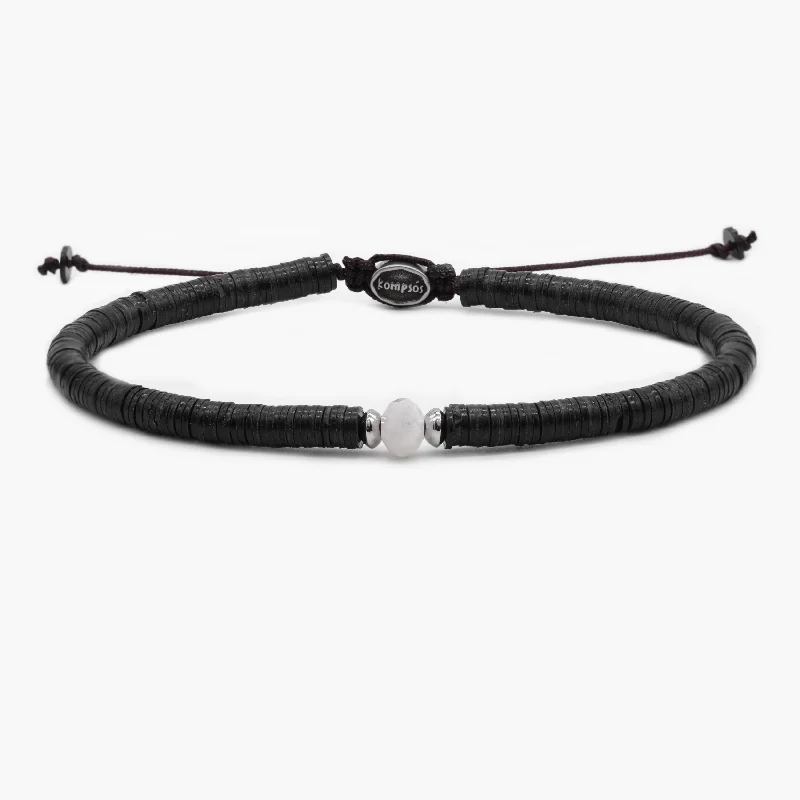 adjustable willow summit bracelet-5mm Vinyl Bracelet With Moonstone Charm (Black)