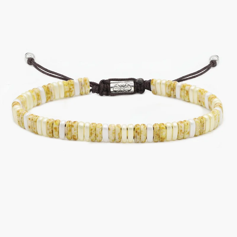 modern sleek ridge summit bracelet-Adjustable Bracelet With Assorted Glass Beads (Sand)