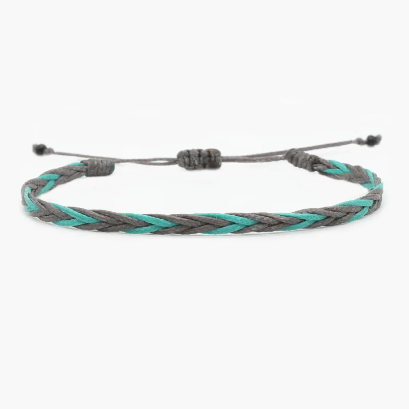 fifteen-stone cuff bracelet-Adjustable Mini Braided Bracelet (Grey/Turquoise)