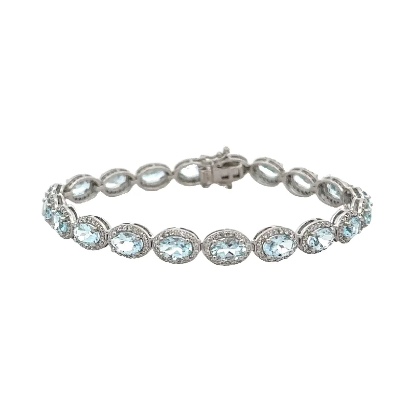 matte gold spiral bracelet-Aquamarine and Diamond Bracelet in White Gold