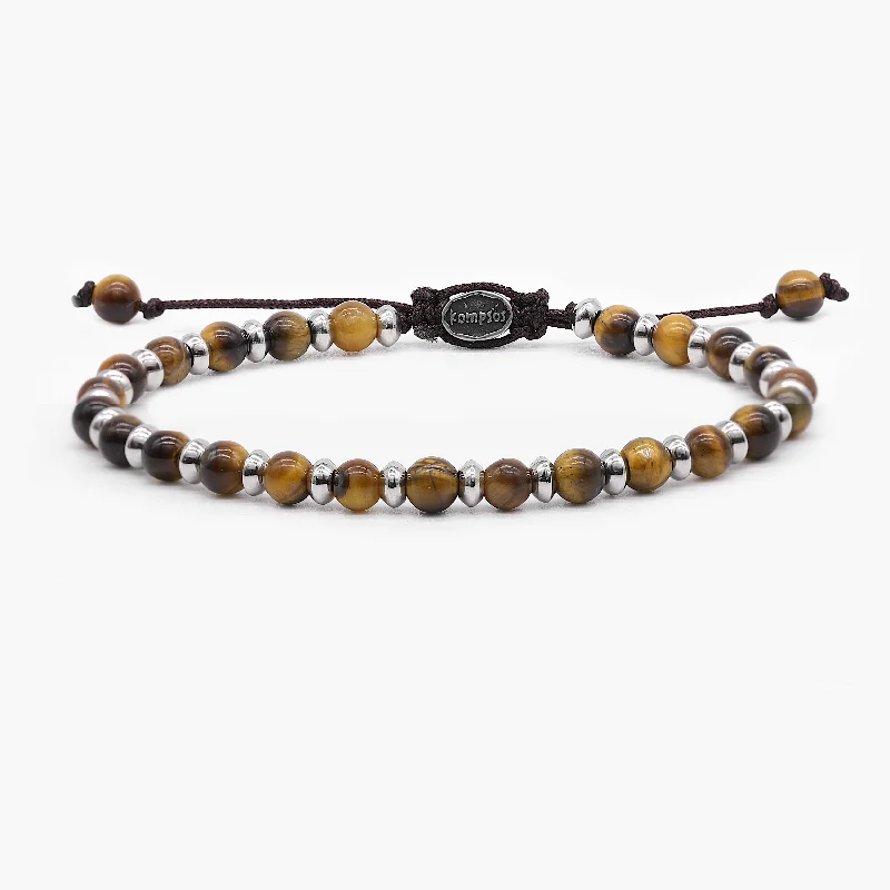 inscribed eternity chain bracelet-Beaded Bracelet With Tiger Eye and Silver Beads