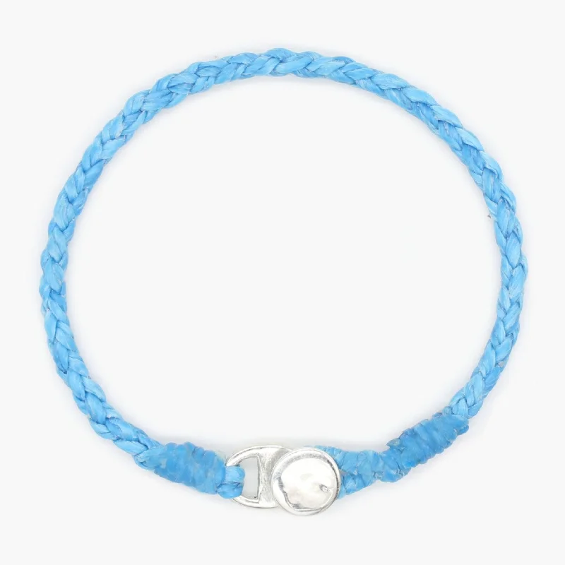 vintage-style sapphire bracelet-Braided Bracelet With Silver Button (Light Blue)