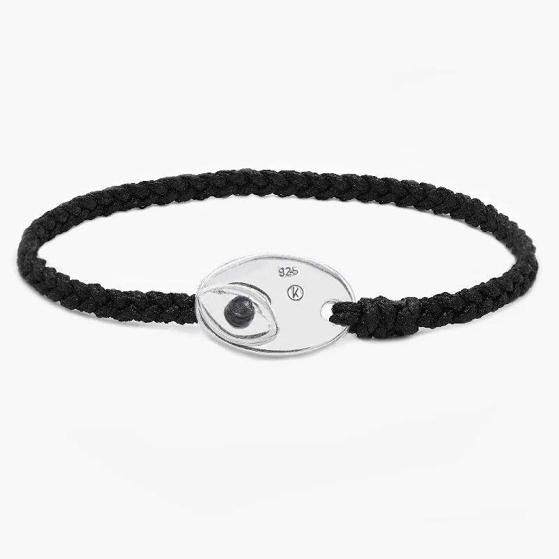 inscribed eternity chain bracelet-Braided Bracelet With Sterling Silver Button (Black)