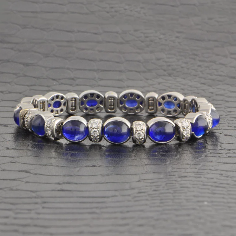 gothic-inspired wolf claw bracelet-Cabochon Sapphire and Diamond Bracelet in Platinum