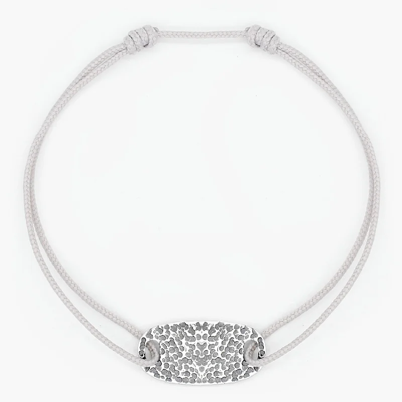 adjustable willow crest bracelet-Cord Bracelet With Hammered Sterling Silver Plate (Light Grey)