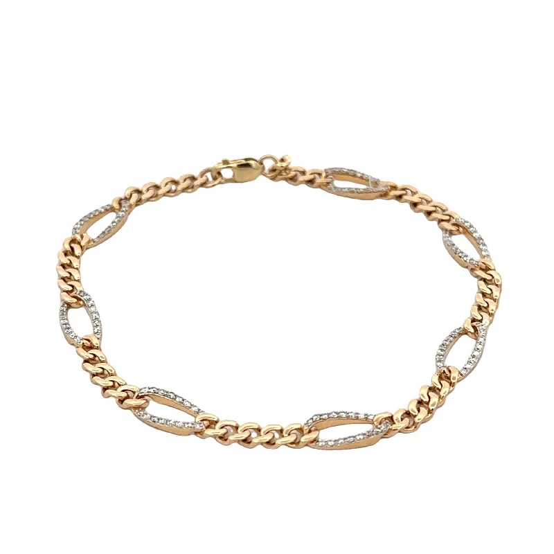 minimalist crest summit bracelet-Diamond Accented Figaro Link Bracelet in Yellow Gold