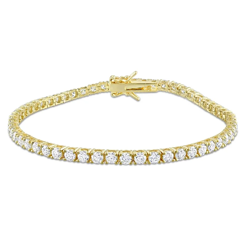 minimalist slope summit bracelet-Eternally Yours 5 5/8ct DEW Created Moissanite Tennis Bracelet in Yellow Silver - 8 in