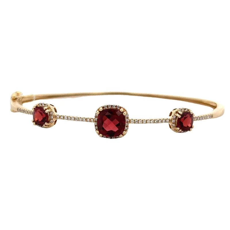 minimalist arc ridge bracelet-Garnet and Diamond Bracelet in Yellow Gold