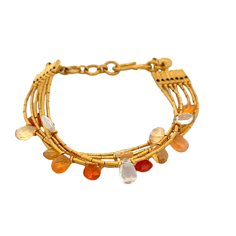 adjustable crest ridge bracelet-Gemstone Multistrand Bracelet in 23k Yellow Gold