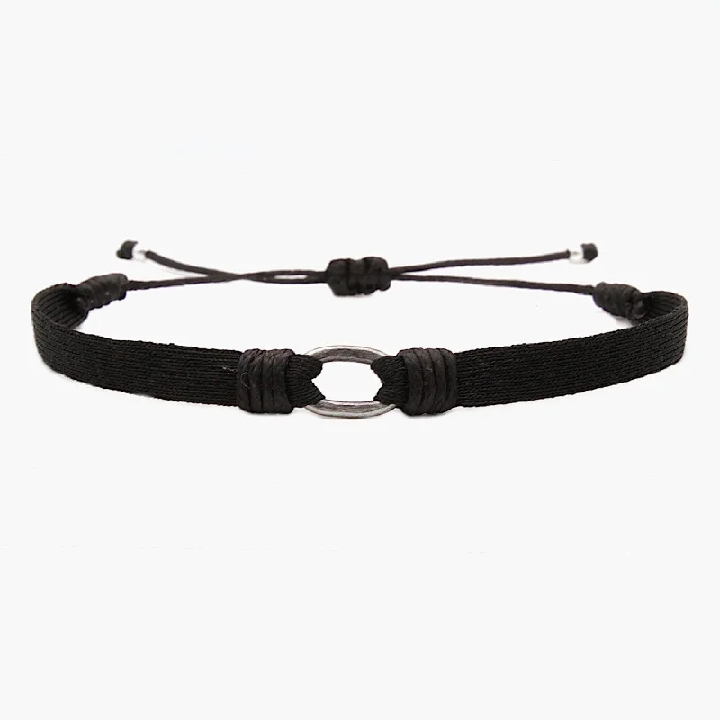 matte rose tier bracelet-Handmade Purnama Bracelet With Silver Hoop (Black)