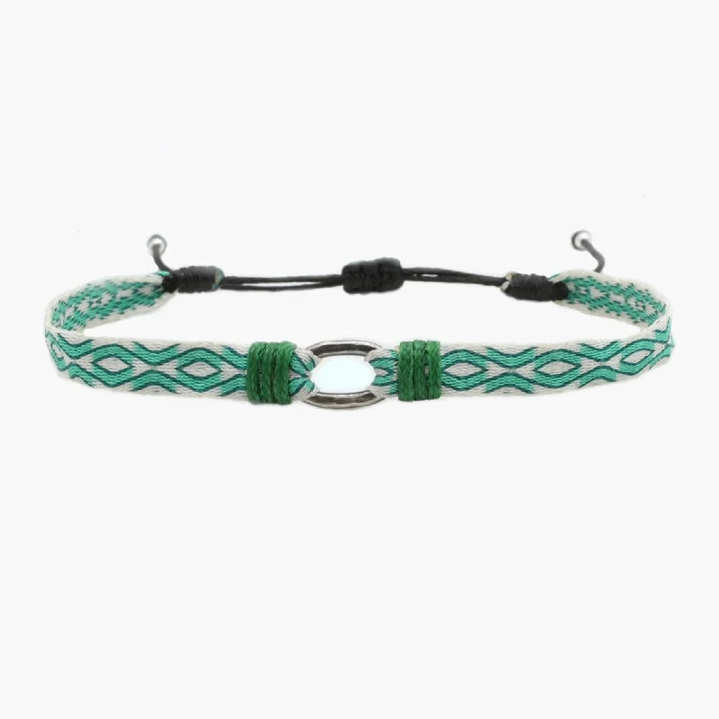 art deco sapphire bracelet-Handmade Purnama Bracelet With Silver Hoop (Green/White)