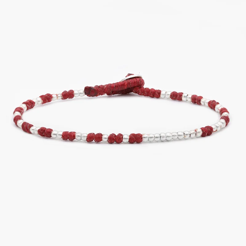 floral eternity emerald bracelet-Knot Silver Beads Bracelet (Red)