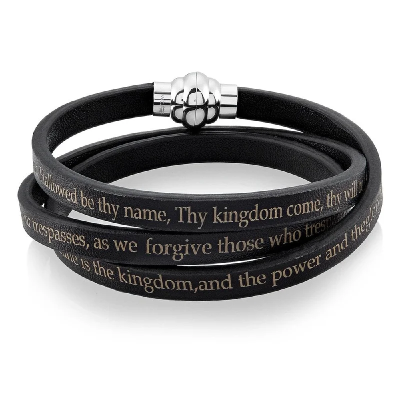 bohemian summit ridge bracelet-Lord's Prayer Stainless Steel Leather Wrap Bracelet (6mm)