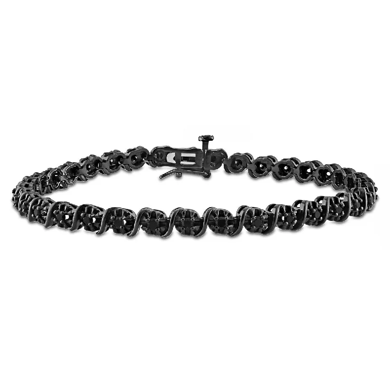 adjustable willow summit bracelet-Miadora 1ct TW Black Diamond Tennis Bracelet in Sterling Silver with Black Rhodium