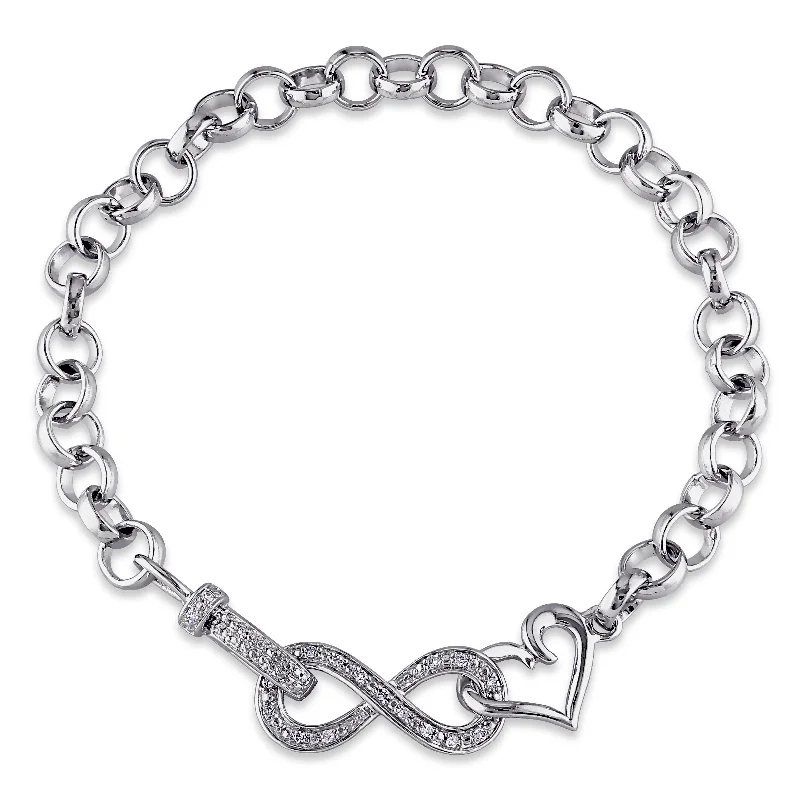 polished silver stellar bracelet-Miadora Sterling Silver 1/10ct TDW Diamond Infinity Heart Bracelet