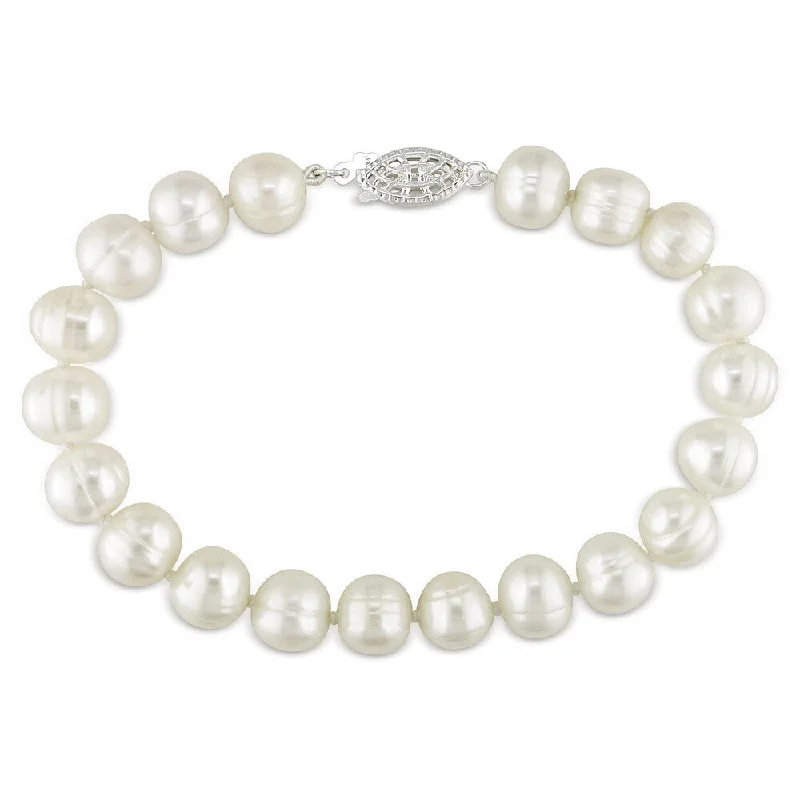 vintage-style sapphire bracelet-Miadora Sterling Silver White Cultured Freshwater Pearl Bracelet (7.5-8 mm)