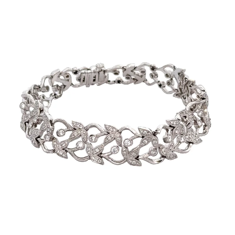 minimalist crest summit bracelet-Openwork Diamond Foliate Style Bracelet in WHite Gold