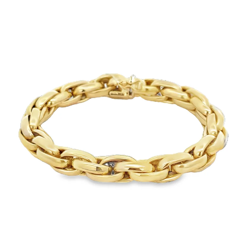 modern sleek peak ridge bracelet-Oval Link Fashion Bracelet in 18k Yellow Gold