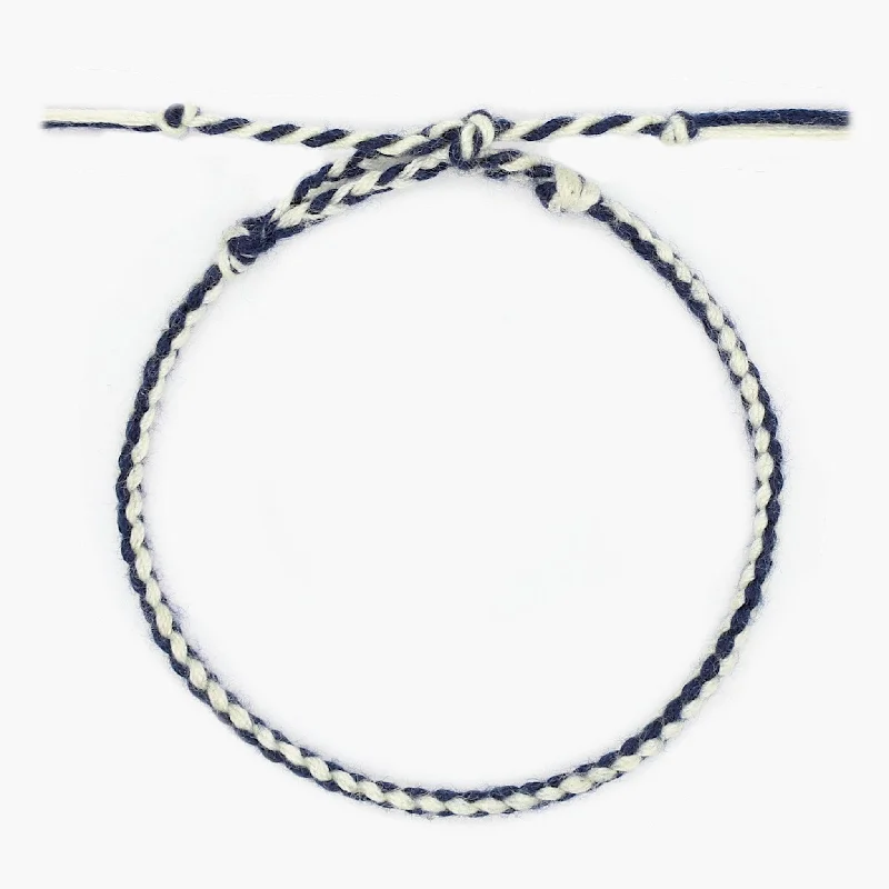 radiant trillion-cut charm bracelet-Pranayama Cotton Bracelet (Navy Blue/White)