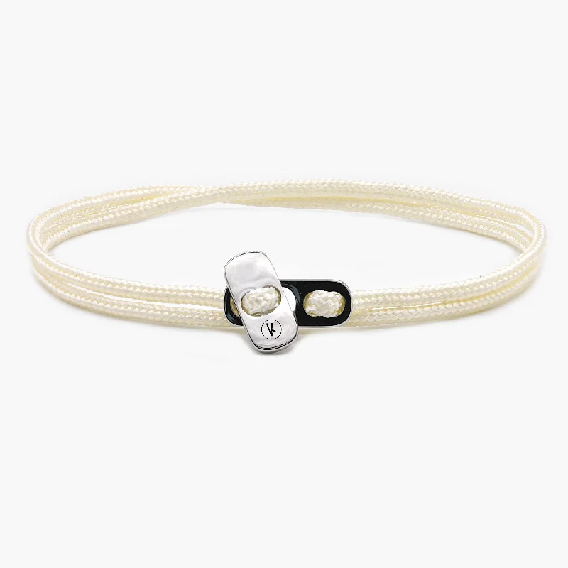 inscribed tradition chain bracelet-Sailing Cord Bracelet With Silver Clasp (Cream)