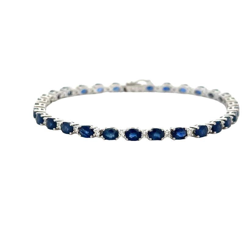 matte gold tier bracelet-Sapphire and Diamond Bracelet in White Gold