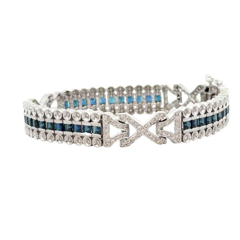 artisan-crafted rose bracelet-Sapphire and Diamond Bracelet in White Gold