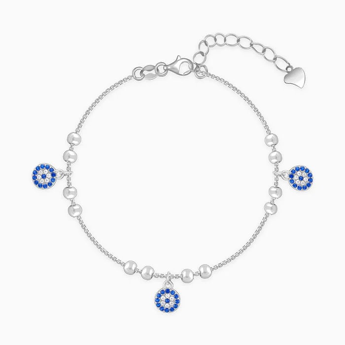 adjustable willow crest bracelet-Silver Evil Eye Charm Bracelet