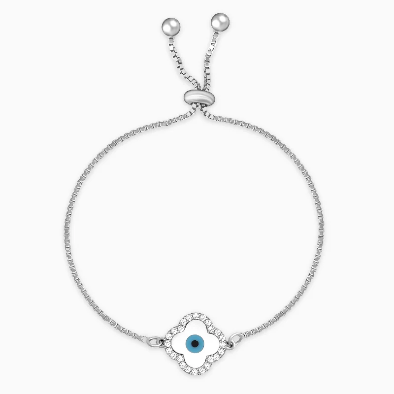 radiant trillion-cut charm bracelet-Anushka Sharma Silver Evil Eye Clover Bracelet