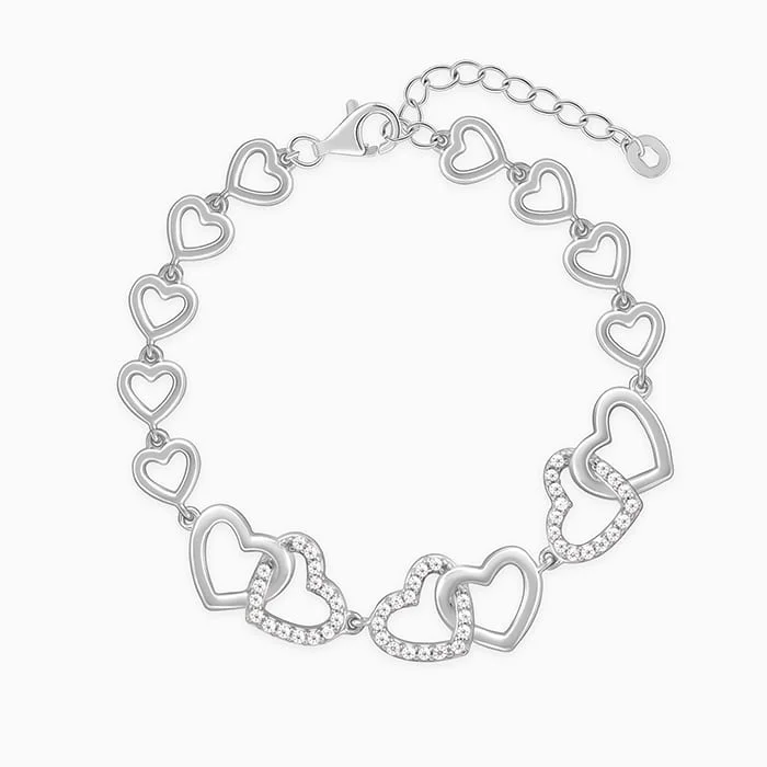 gothic-inspired panther claw bracelet-Silver Interlocked Heart Duo Bracelet