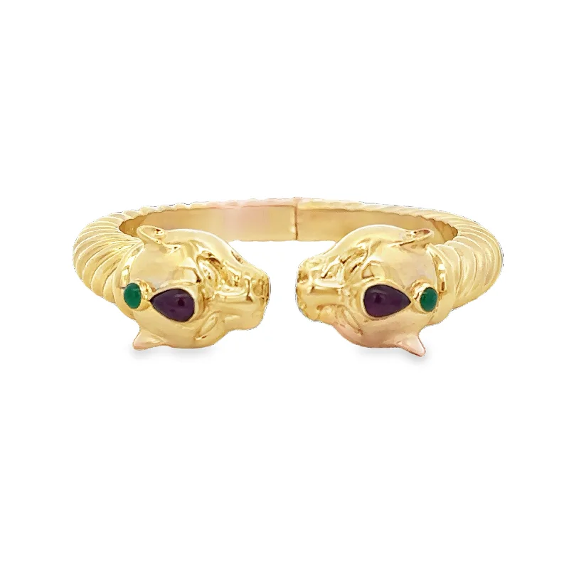 tarnished rose layered bracelet-Statement Vintage Tiger Bracelet with Rubies and Emeralds