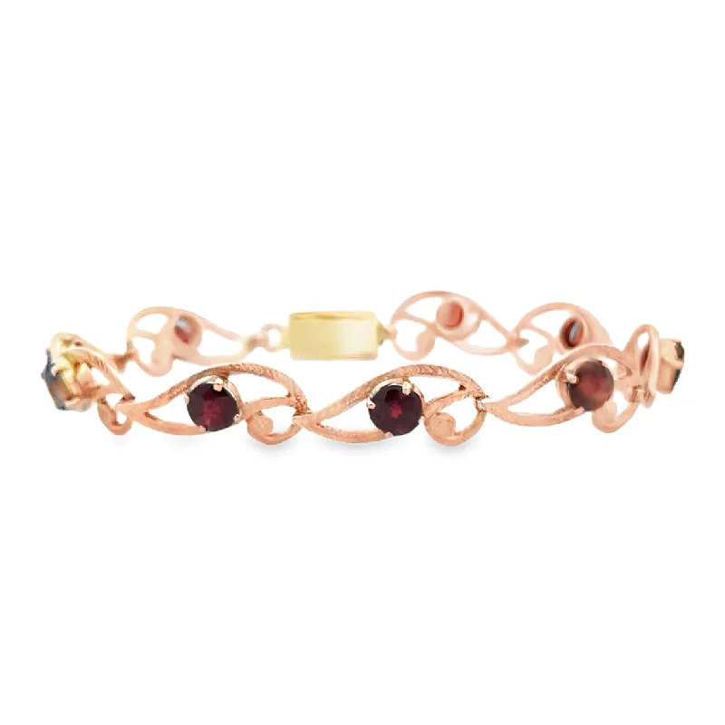 gothic-inspired bear claw bracelet-Vintage 1940s Garnet Bracelet in 14k Rose Gold