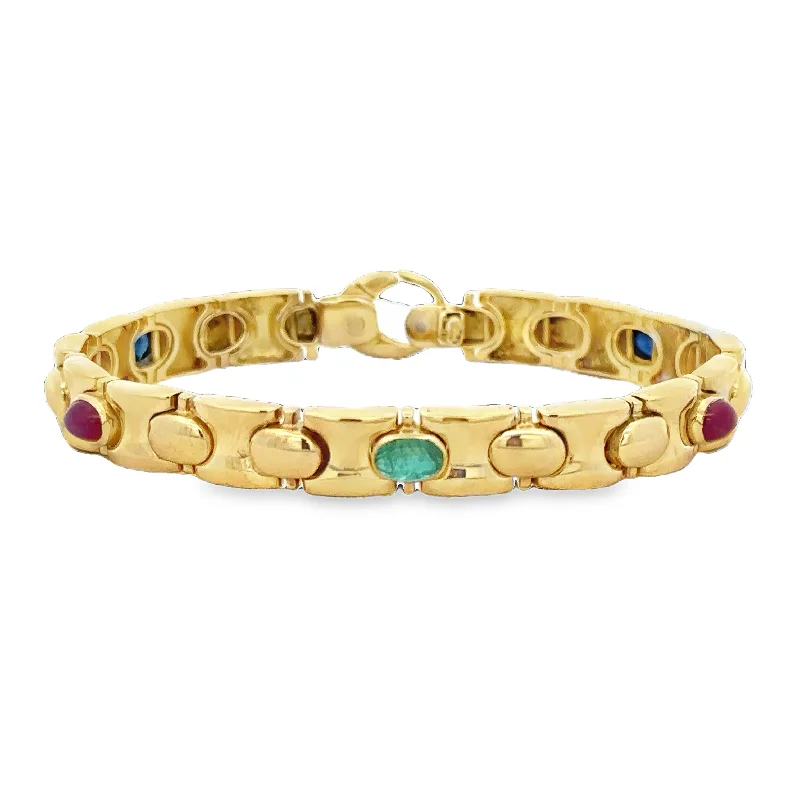 minimalist crest summit bracelet-Vintage Sapphire, Ruby, and Emerald Cabochon Panther Bracelet in 18k Yellow Gold