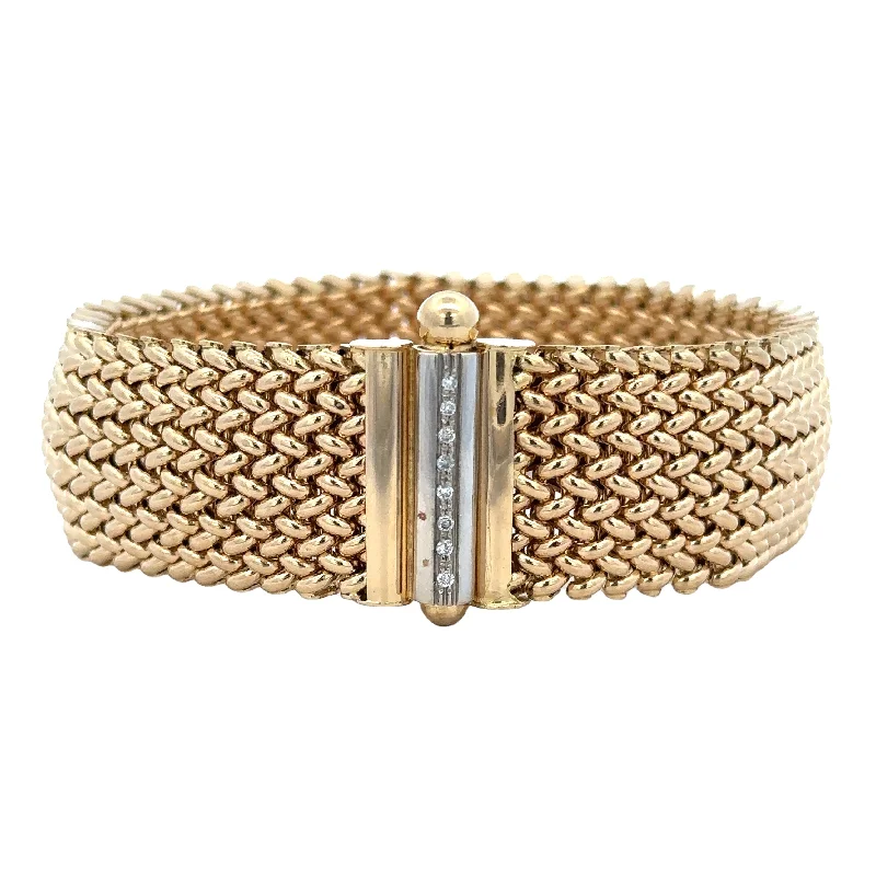 art deco sapphire bracelet-Wide Mesh Diamond Accented Bracelet in 18k Yellow Gold