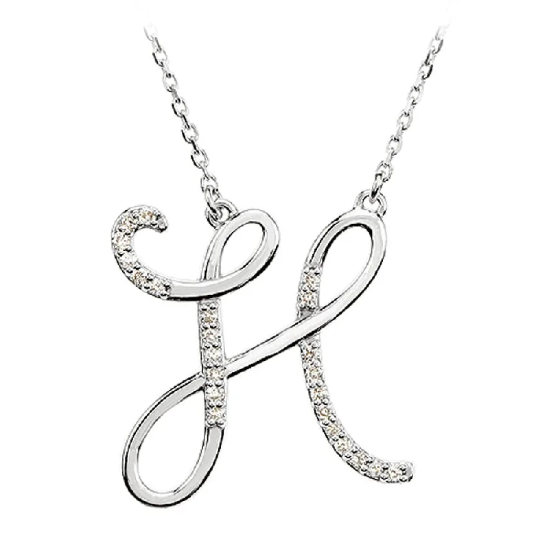 adjustable willow summit necklace-1/8 Ctw Diamond 14k White Gold Medium Script Initial H Necklace, 17in