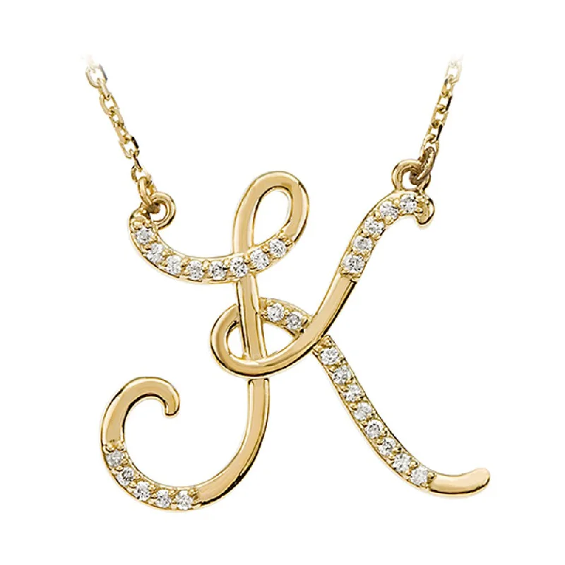 adjustable blaze necklace-1/8 Ctw Diamond 14k Yellow Gold Medium Script Initial K Necklace, 17in