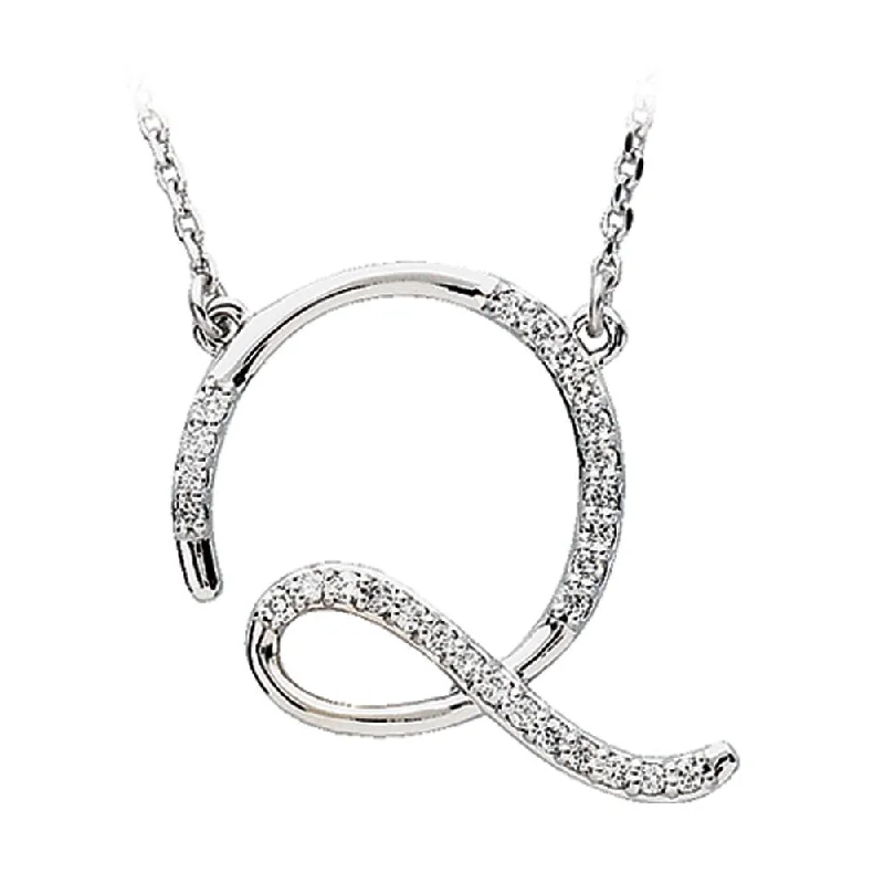 1/8 Ctw Diamond Sterling Silver Medium Script Initial Q Necklace, 16in