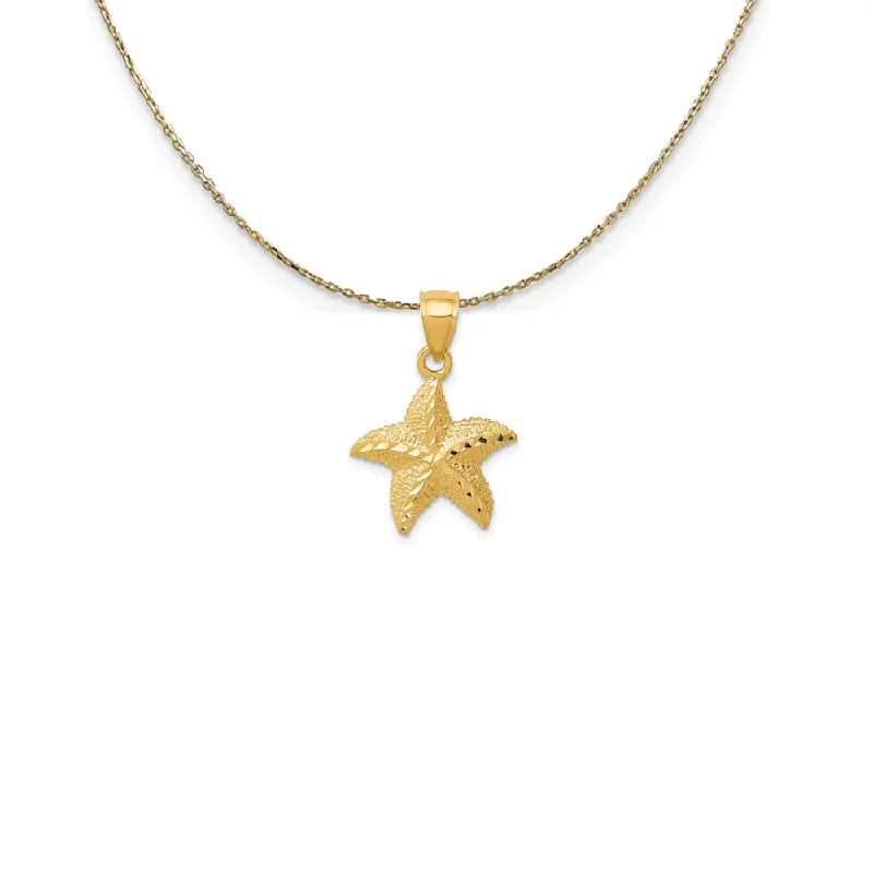 14k Yellow Gold 15mm Diamond Cut Starfish Necklace