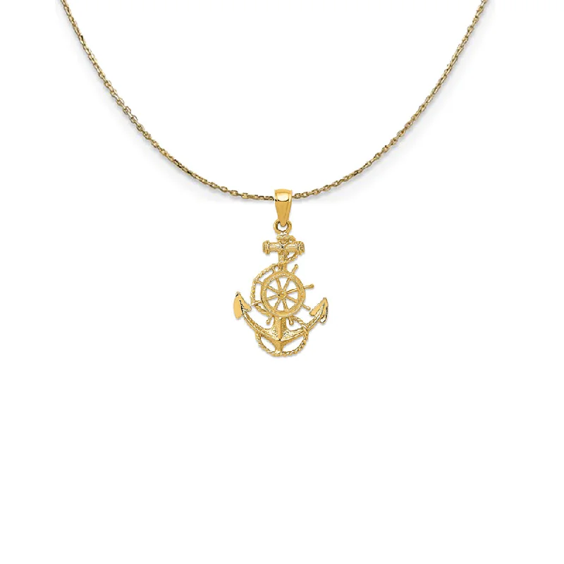 adjustable willow crest necklace-14k Yellow Gold 2D Anchor, Ship's Wheel and Rope Necklace