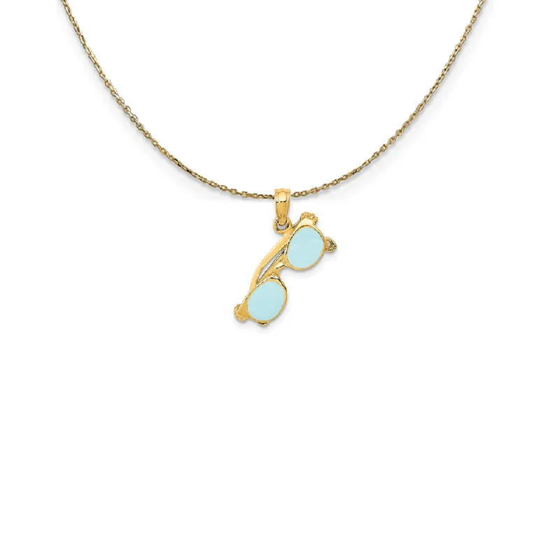 artisan-crafted rose necklace-14k Yellow Gold 3D Aqua Enameled Moveable Sunglasses Necklace