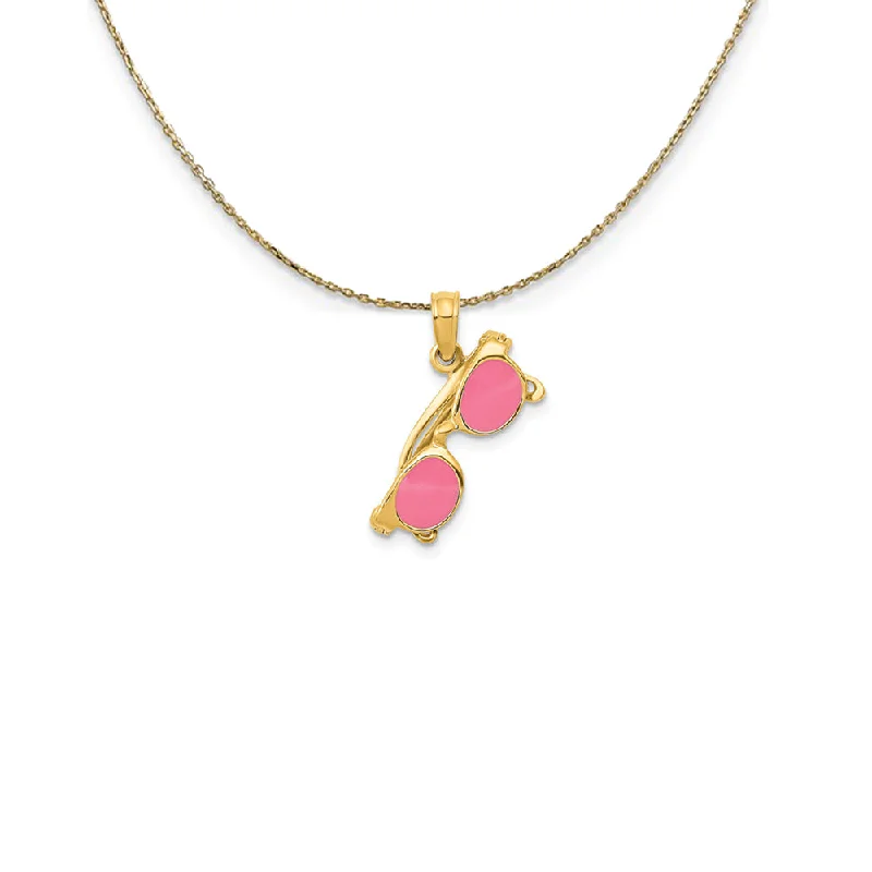 floral-inspired opal necklace-14k Yellow Gold 3D Pink Enameled Moveable Sunglasses Necklace