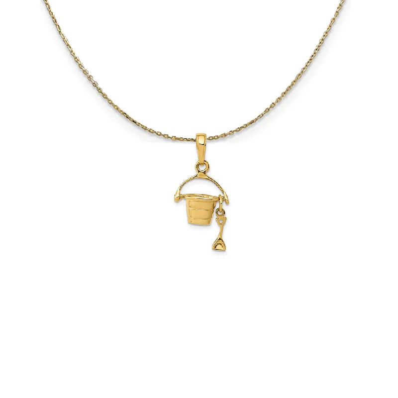 minimalist ridge summit necklace-14k Yellow Gold 3D Small Beach Bucket with Shovel Necklace