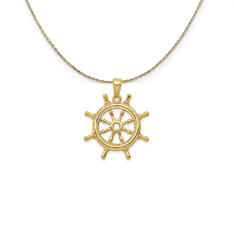 raw opal cluster necklace-14k Yellow Gold 3Dimensional Ship's Wheel Necklace