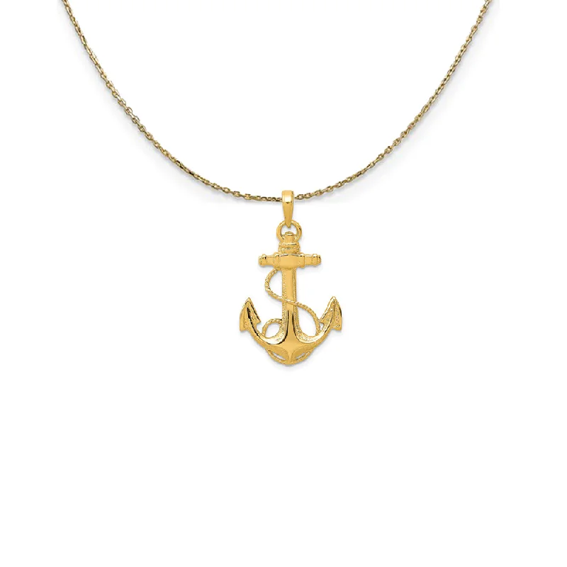 gothic-inspired tiger talon necklace-14k Yellow Gold Admiralty Anchor with Rope Necklace