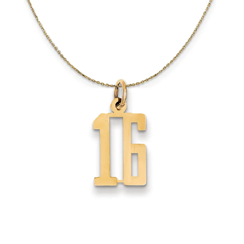 14k Yellow Gold, Alumni Small Elongated Number 16 Necklace