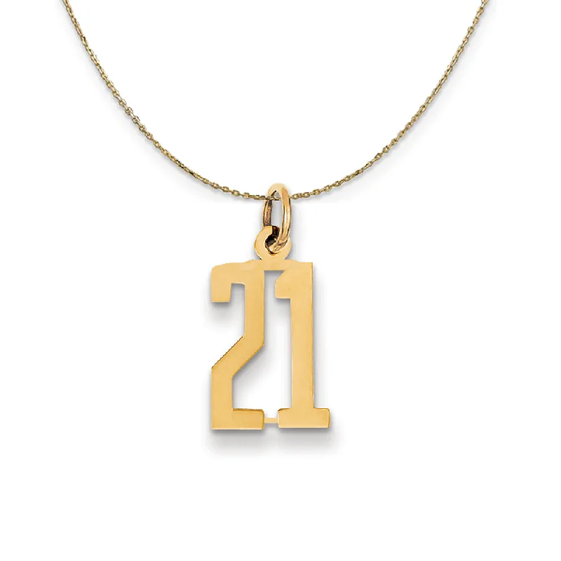 14k Yellow Gold, Alumni Small Elongated Number 21 Necklace