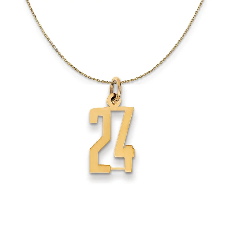 14k Yellow Gold, Alumni Small Elongated Number 24 Necklace