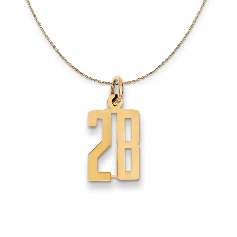 14k Yellow Gold, Alumni Small Elongated Number 28 Necklace