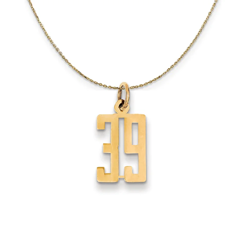 14k Yellow Gold, Alumni Small Elongated Number 39 Necklace