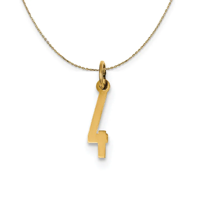 14k Yellow Gold, Alumni Small Elongated Number 4 Necklace